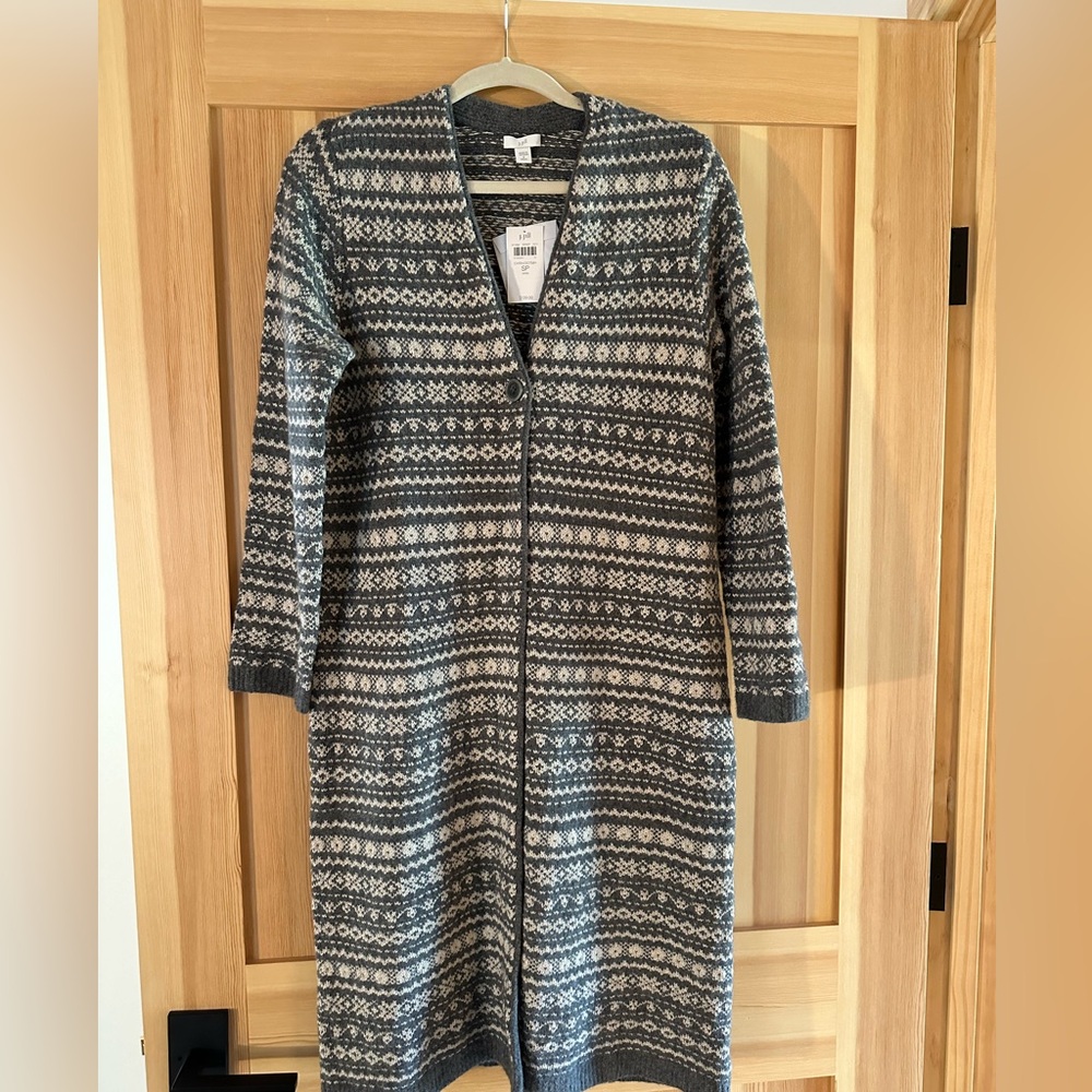 J. Jill grey and off-white sweater with one sweet button!